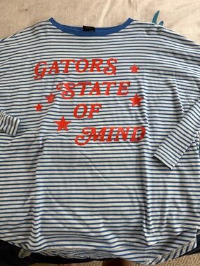 Blue & White Striped Long-Sleeve Jersey with Red 'GATORS STATE OF MIND' Graphic